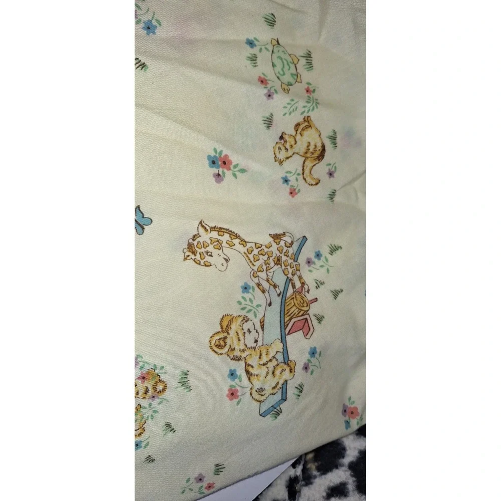 Vintage Woodland Animal Crib Sheet Yellow Squirrel Bunny Turtle Nursery Bedding